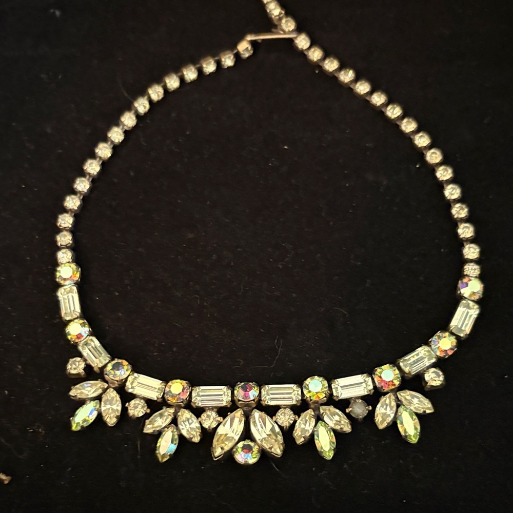 Antique Silver Necklace with Iridescent Gems